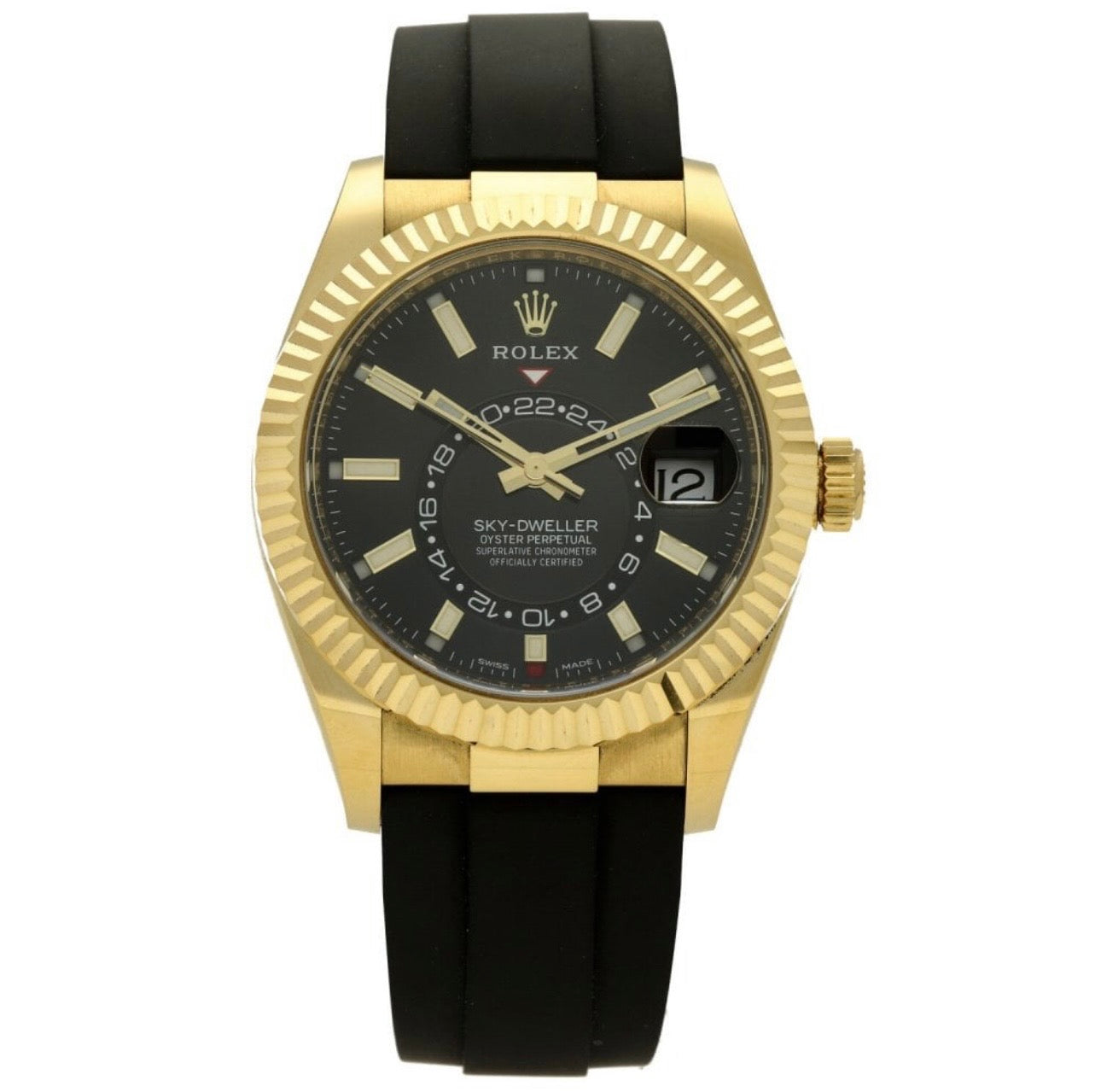 Sky-Dweller | Gold | Black Dial | Rubber Strap (Oysterflex Style)